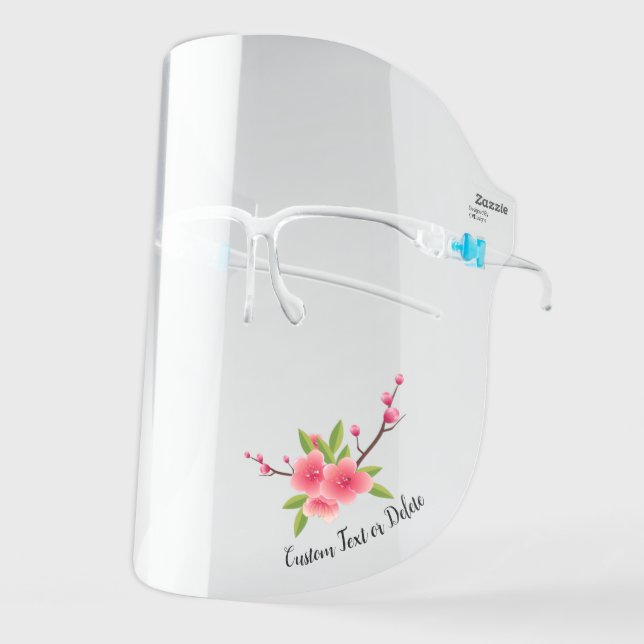 Pretty Pink Flower Branch Custom Text Face Shield (Front Left)
