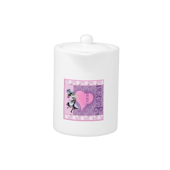 Pretty Pink Flower Fairy Accessories - add name Teapot (Front)