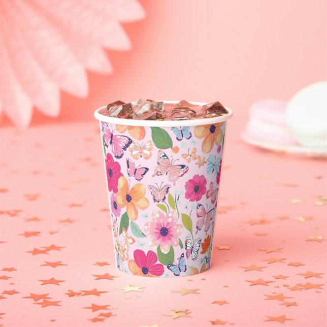 Pretty Pink Flower Garden Paper Cups (Insitu)