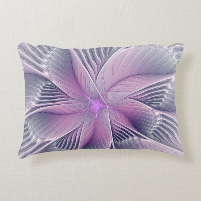 Pretty Pink Flower Modern Abstract Fractal Art Accent Pillow (Front)