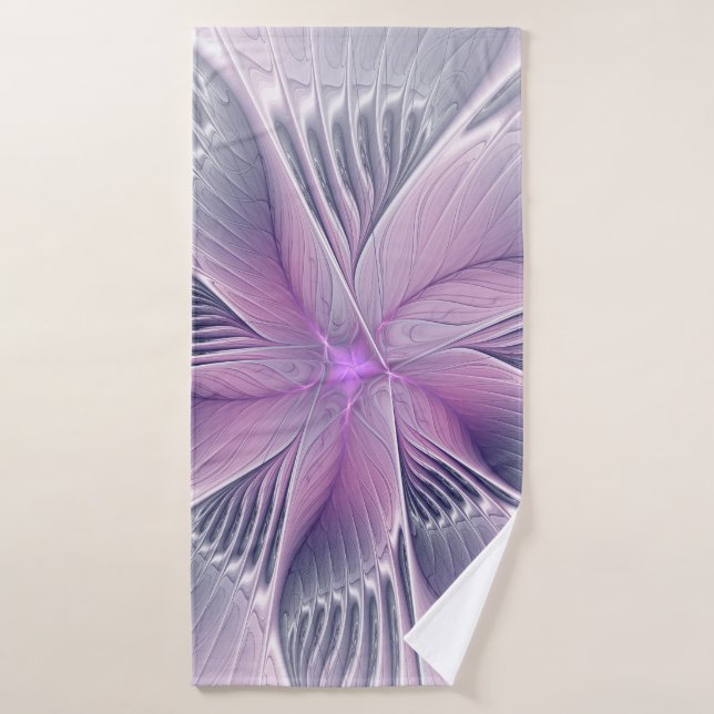 Pretty Pink Flower Modern Abstract Fractal Art Bath Towel (Bath Towel)