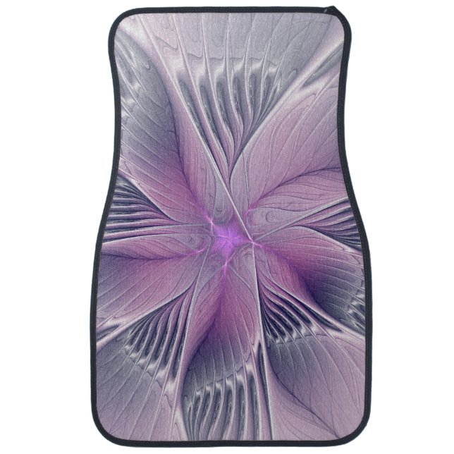 Pretty Pink Flower Modern Abstract Fractal Art Car Floor Mat (Front)
