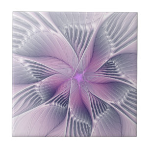 Pretty Pink Flower Modern Abstract Fractal Art Ceramic Tile