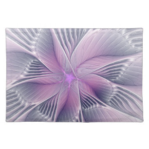 Pretty Pink Flower Modern Abstract Fractal Art Cloth Placemat