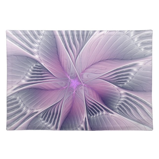 Pretty Pink Flower Modern Abstract Fractal Art Cloth Placemat (Front)