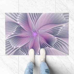 Pretty Pink Flower Modern Abstract Fractal Art Doormat