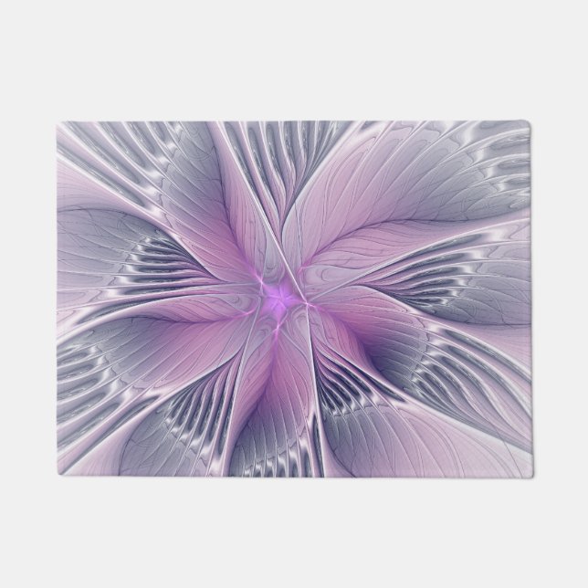 Pretty Pink Flower Modern Abstract Fractal Art Doormat (Front)