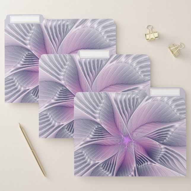 Pretty Pink Flower Modern Abstract Fractal Art File Folder (Set)