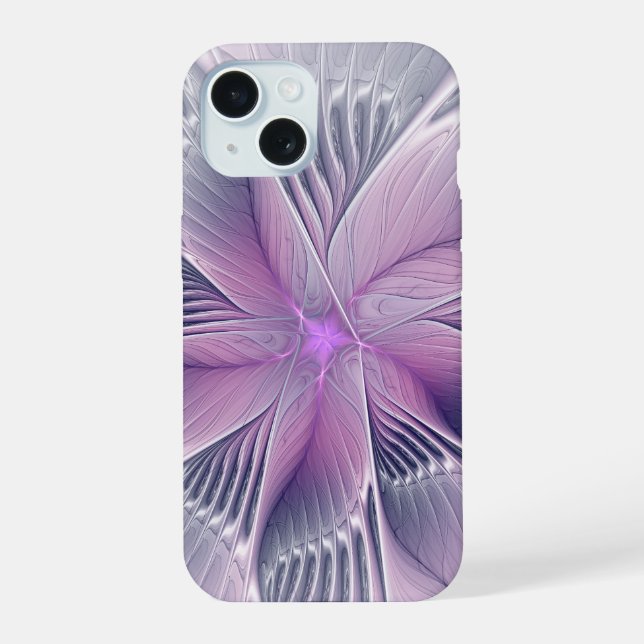 Pretty Pink Flower Modern Abstract Fractal Art iPhone 15 Case (Back)