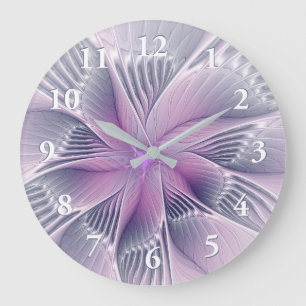 Pretty Pink Flower Modern Abstract Fractal Art Large Clock