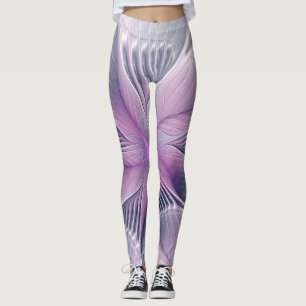 Pretty Pink Flower Modern Abstract Fractal Art Leggings