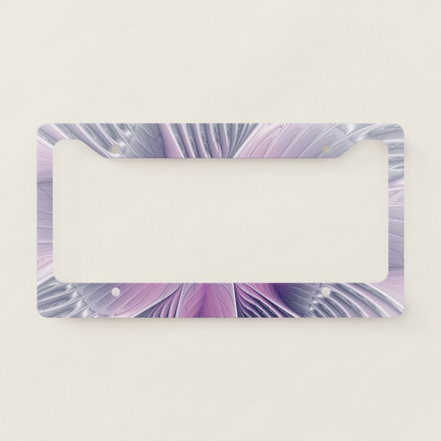 Pretty Pink Flower Modern Abstract Fractal Art License Plate Frame (Front)