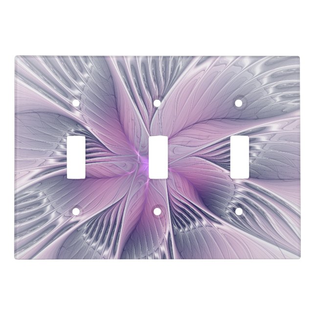 Pretty Pink Flower Modern Abstract Fractal Art Light Switch Cover (Front)