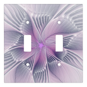 Pretty Pink Flower Modern Abstract Fractal Art Light Switch Cover