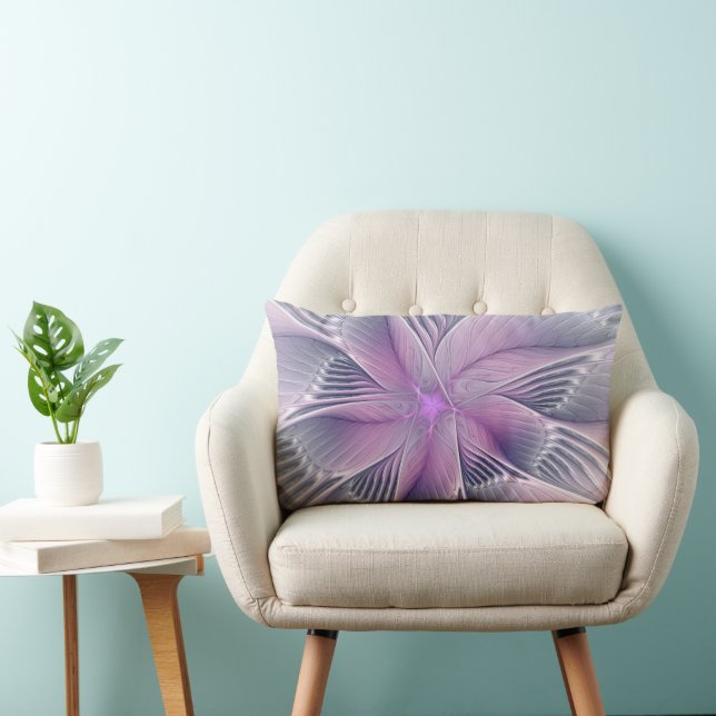 Pretty Pink Flower Modern Abstract Fractal Art Lumbar Pillow (Chair)