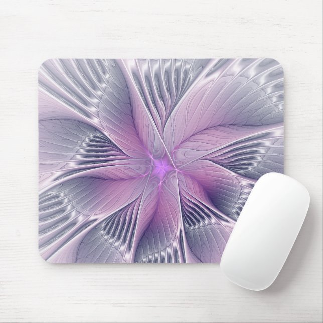 Pretty Pink Flower Modern Abstract Fractal Art Mouse Pad (With Mouse)