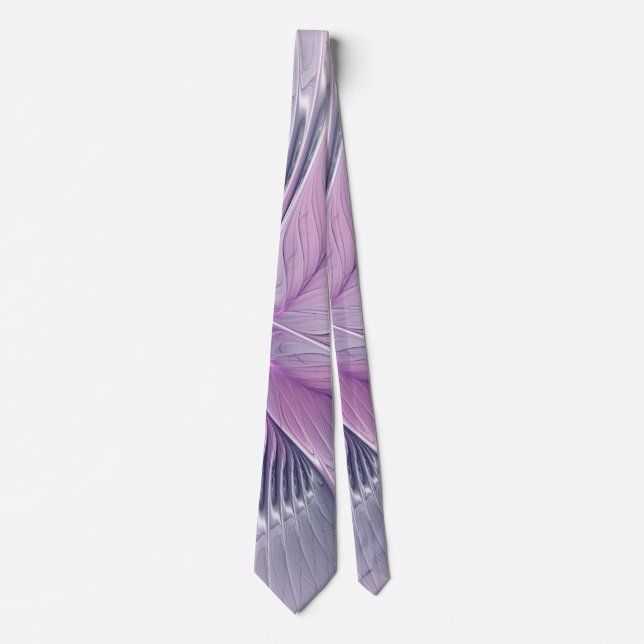 Pretty Pink Flower Modern Abstract Fractal Art Neck Tie (Front)