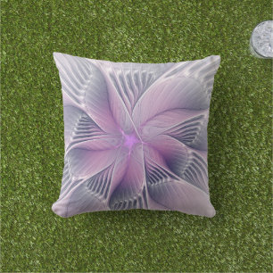 Pretty Pink Flower Modern Abstract Fractal Art Outdoor Pillow
