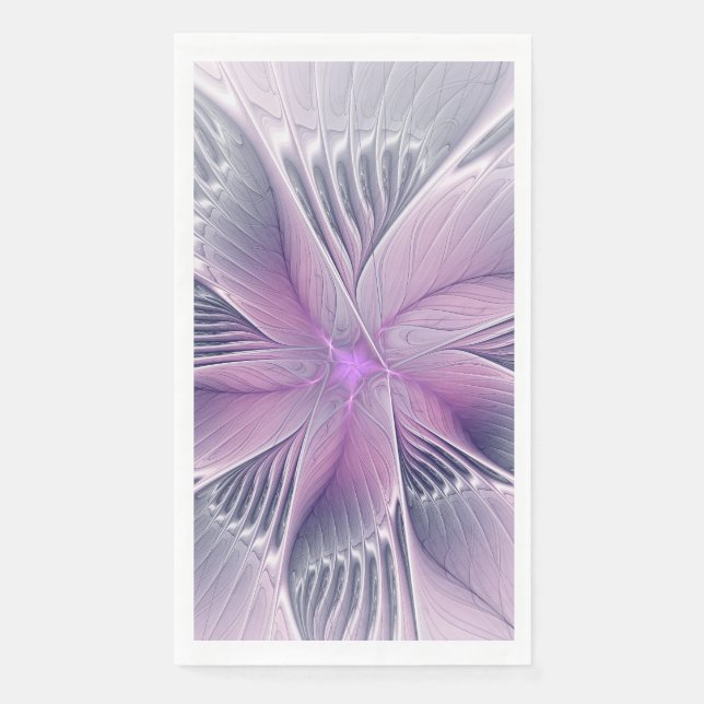 Pretty Pink Flower Modern Abstract Fractal Art Paper Guest Towels (Front)