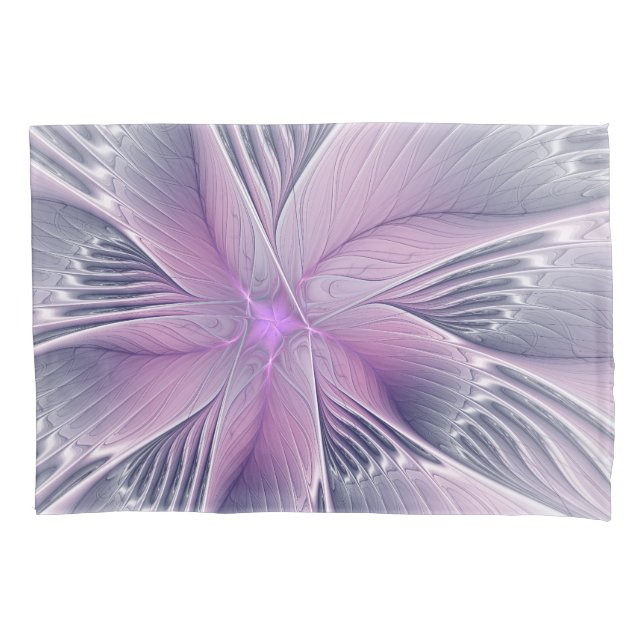 Pretty Pink Flower Modern Abstract Fractal Art Pillow Case (Front)