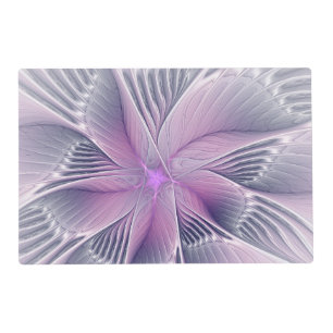 Pretty Pink Flower Modern Abstract Fractal Art Placemat
