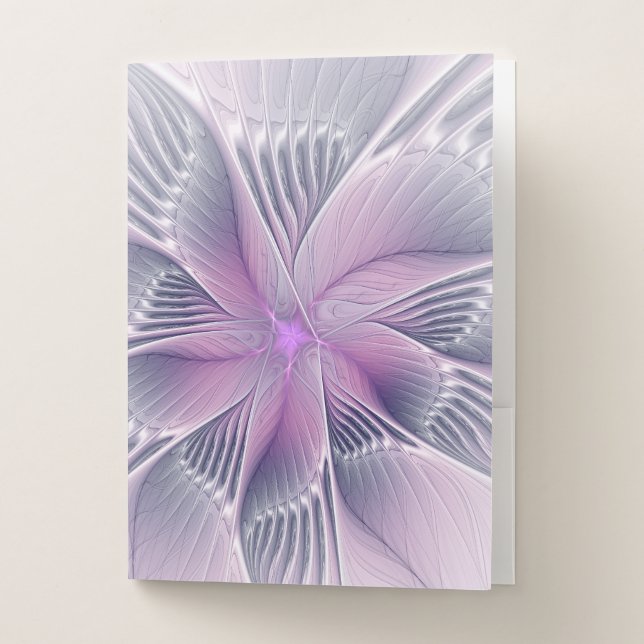 Pretty Pink Flower Modern Abstract Fractal Art Pocket Folder (Front)
