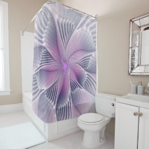 Pretty Pink Flower Modern Abstract Fractal Art Shower Curtain