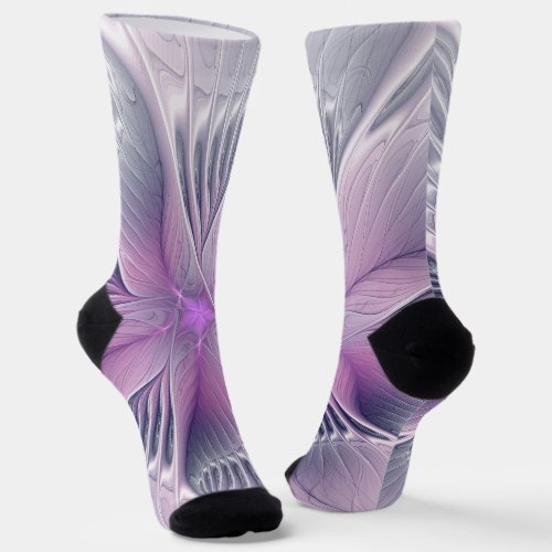 Pretty Pink Flower Modern Abstract Fractal Art Socks