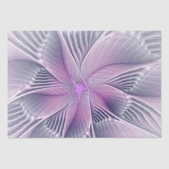 Pretty Pink Flower Modern Abstract Fractal Art Tissue Paper (Front)