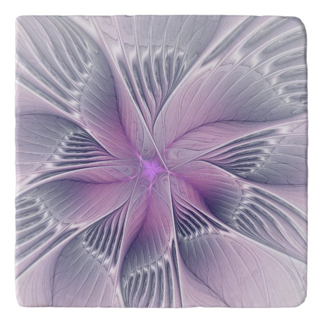 Pretty Pink Flower Modern Abstract Fractal Art Trivet (Front)