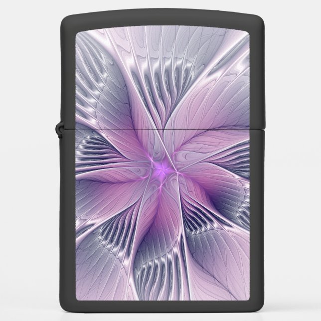 Pretty Pink Flower Modern Abstract Fractal Art Zippo Lighter (Front)