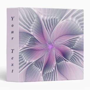 Pretty Pink Flower Modern Abstract Fractal Text 3 Ring Binder