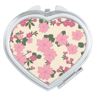Pretty Pink Flower Pattern Compact Mirror