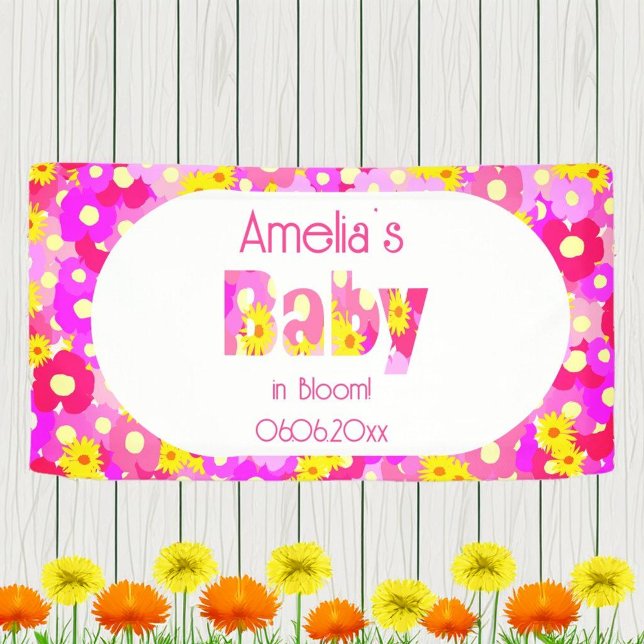 Pretty Pink Flower Personalized Baby Shower Banner (Creator Uploaded)