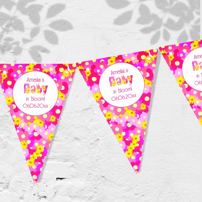 Pretty Pink Flower Personalized Baby Shower Bunting Flags (Creator Uploaded)