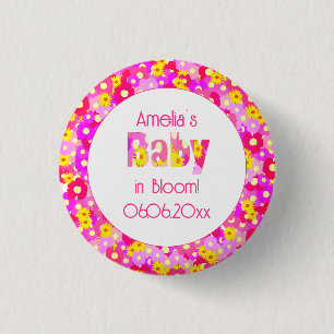 Pretty Pink Flower Personalized Baby Shower Button