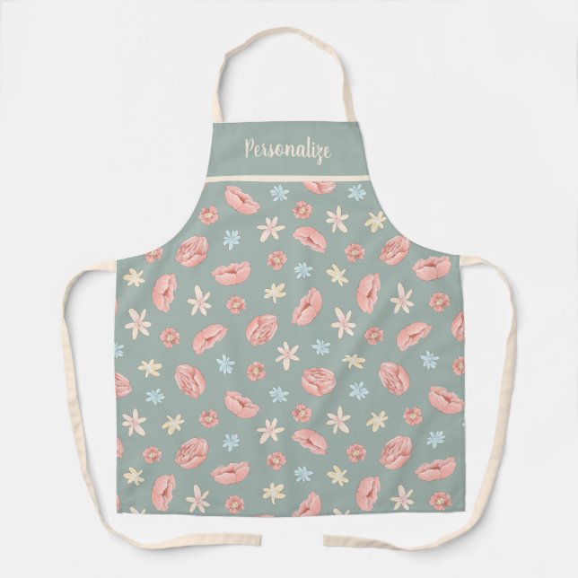 Pretty Pink Flower Petals Roses Women's Cooking Apron (Front)