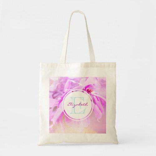 Pretty Pink Flower Photo Monogram Tote Bag