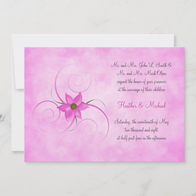 Pretty Pink Flower Wedding Invitation (Front)