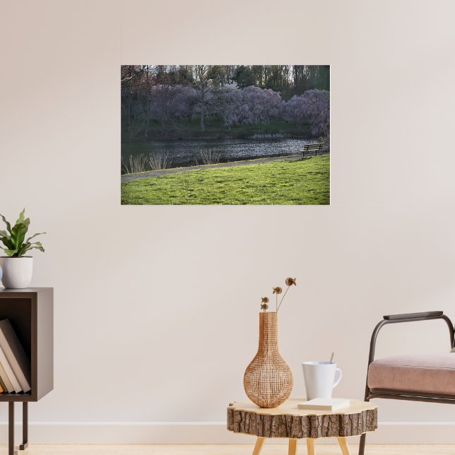 Pretty Pink Flowered Trees Pond Poster (Living Room 3)