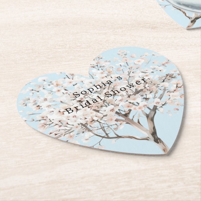 Pretty Pink Flowering Tree Bridal Shower Paper Coaster (Angled)
