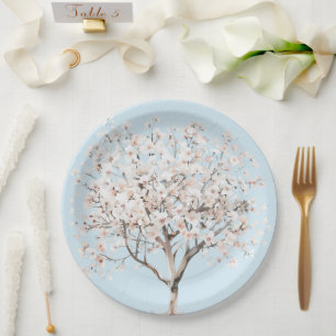 Pretty Pink Flowering Tree Bridal Shower Paper Plates