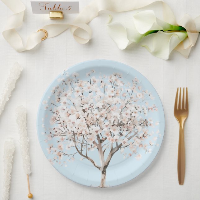 Pretty Pink Flowering Tree Bridal Shower Paper Plates (Wedding)