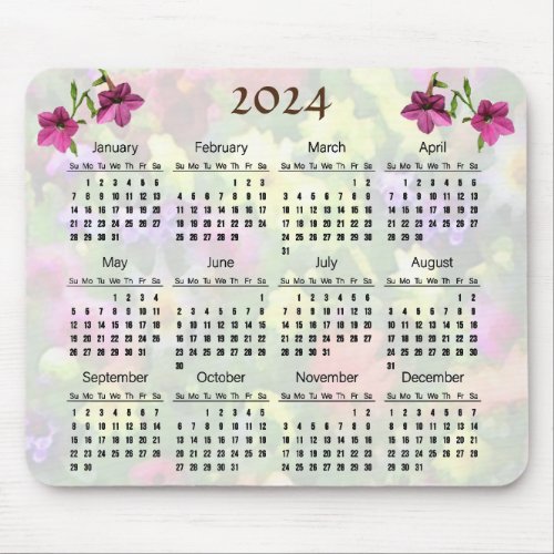 Pretty Pink Flowers 2024 Floral Nature Calendar  Mouse Pad