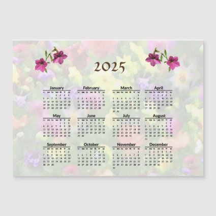 Pretty Pink Flowers 2025 Calendar Magnetic Card