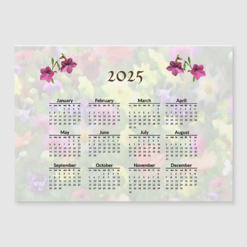 Pretty Pink Flowers 2025 Calendar Magnetic Card