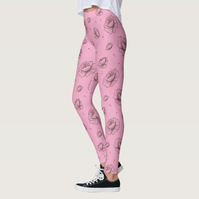 Pretty Pink Flowers and Petals Pattern Leggings (Left)