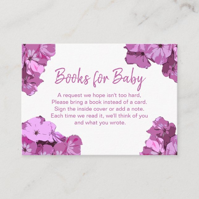 Pretty Pink Flowers Baby Shower Books for Baby Enclosure Card (Front)