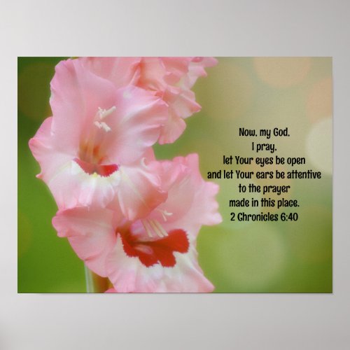 Pretty Pink Flowers Bible Verse Prayer Art Poster