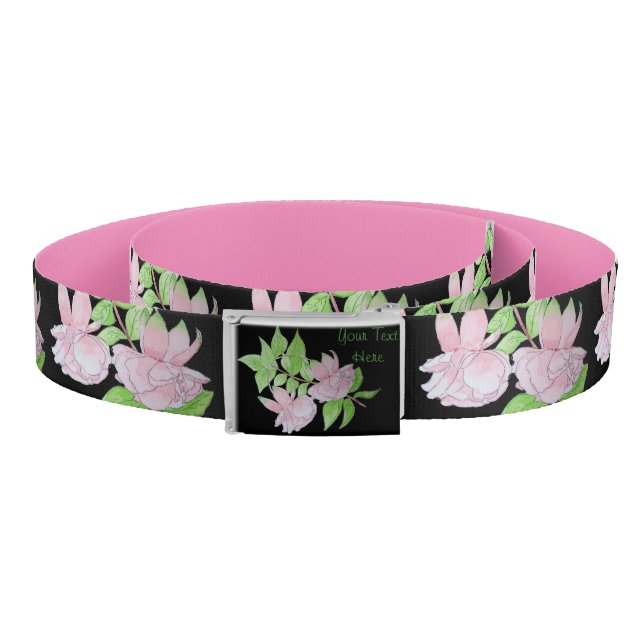 pretty pink flowers black background modern floral belt (Coil)